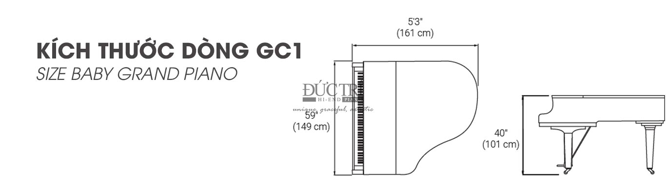Yamaha GC1 6 Kích thước đàn Đàn Piano Cơ Yamaha GC1 Grand