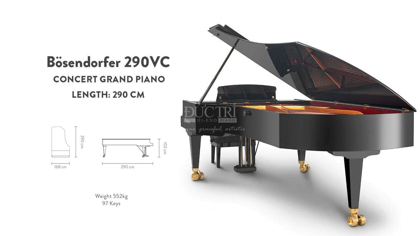 Bösendorfer Vienna 4 Concert Grand Piano là loại đàn lớn nhất, với chiều dài từ 2,2m trở lên