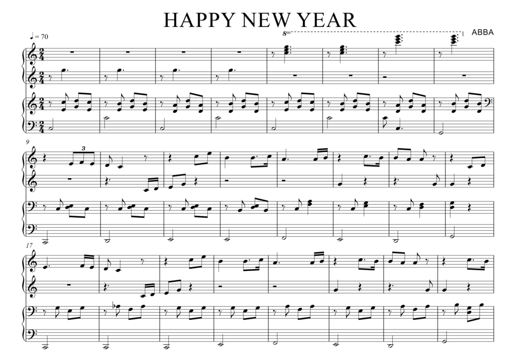 Học cách đánh đàn piano theo số đơn giản và dễ dàng  3 Happy New Year là bản nhạc quen thuộc dành cho người mới tập chơi theo Cách đánh đàn piano theo số