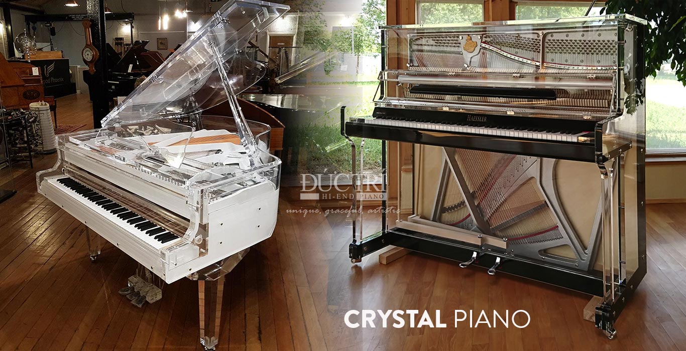 Schreiner & Söhne UP-125 1 Đàn Piano Crystal, hay còn gọi là đàn piano pha lê, là một loại đàn piano có thiết kế vỏ ngoài trong suốt