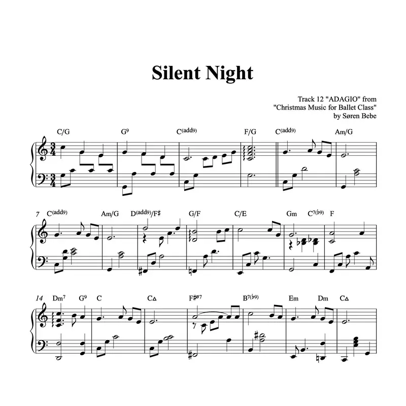 Top 10 bản nhạc piano đơn giản có tên nốt cho người mới học từ trẻ em, đến người lớn 6 Với giai điệu nhẹ nhàng và dịu êm, "Silent Night" là một bản nhạc lý tưởng cho những buổi tối yên tĩnh