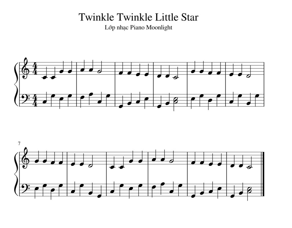 Top 10 bản nhạc piano đơn giản có tên nốt cho người mới học từ trẻ em, đến người lớn 5 "Twinkle Twinkle Little Star" là một bản nhạc cổ điển, quen thuộc với mọi người