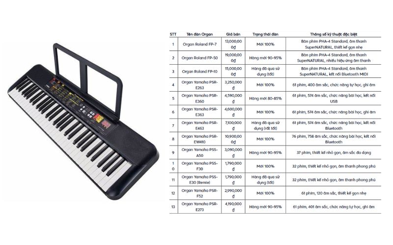 Bảng báo giá đàn Organ giá rẻ cho người mới học vừa mới cập nhật 2025